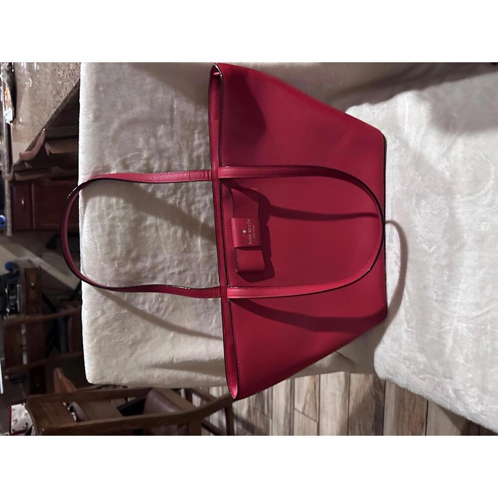 Kate Spade Red Leather Tote Bag with Bow Accent